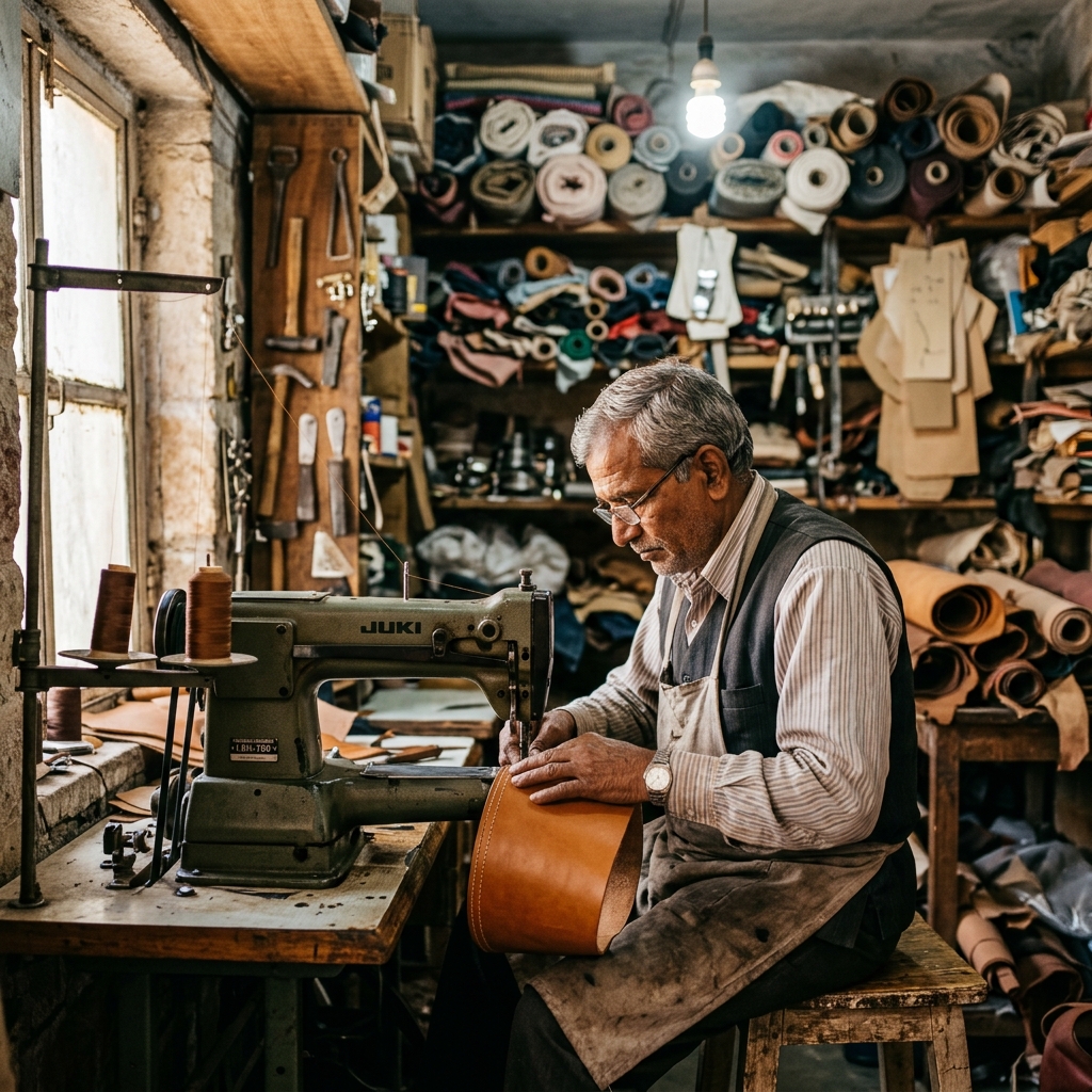 Craftsman working at a sewing machine