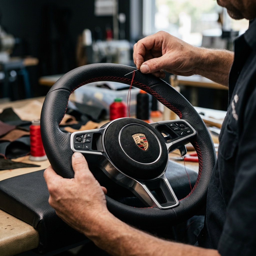 Stitched steering wheel cover