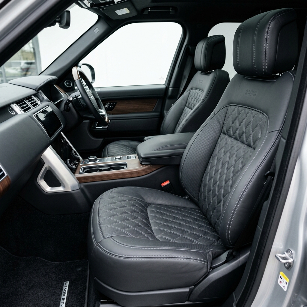 Luxury car interior with leather seat covers