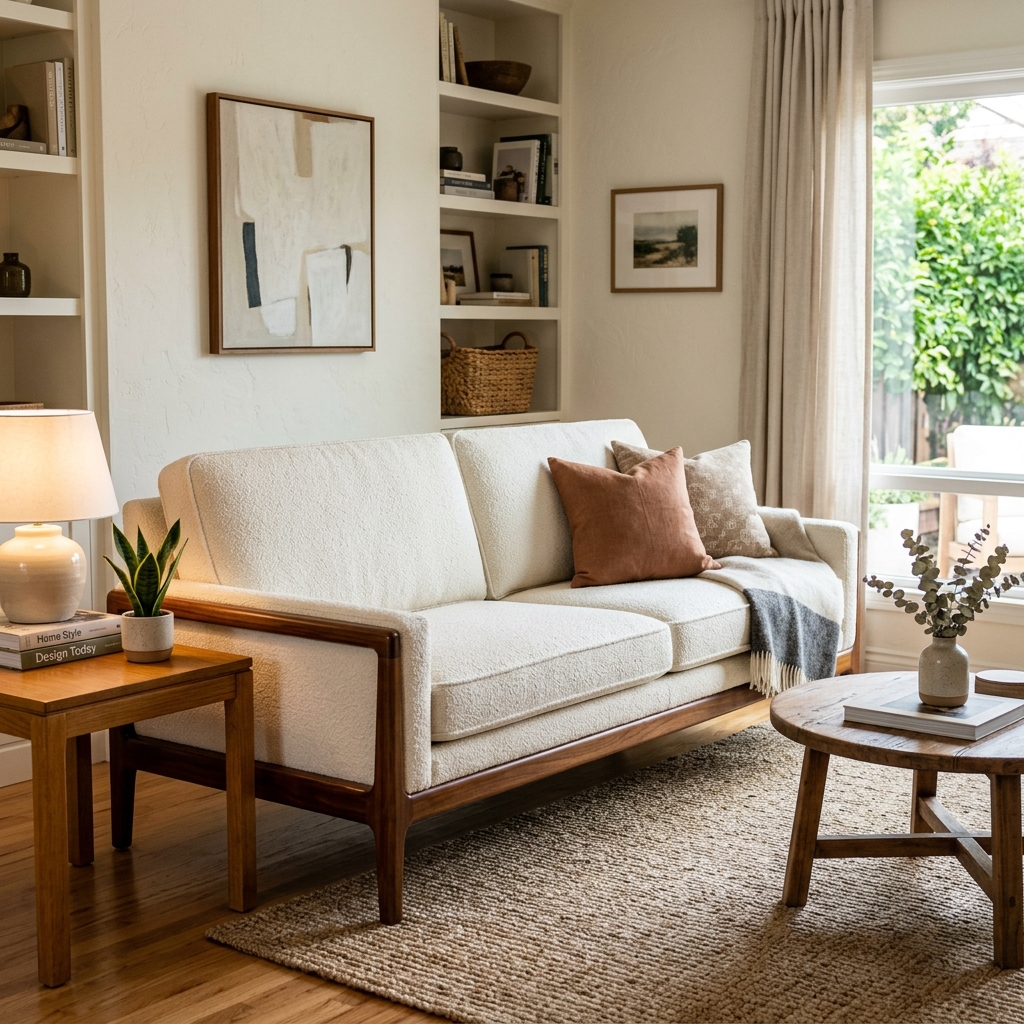 Sofa — Simple Fabric Cushion Upholstery after